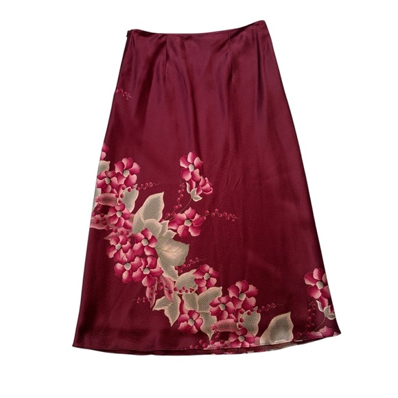 Banana Republic Y2K Burgundy Floral 100% Silk Shell Skirt. Sz 4 - Picture 9 of 14
